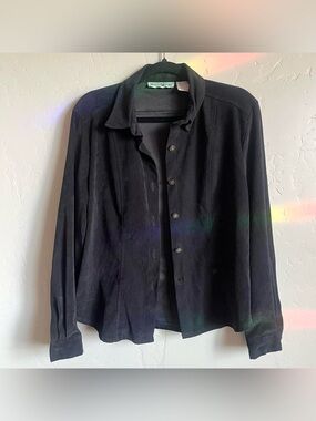 2000’s White Stag black faux suede button up shirt / lightweight jacket